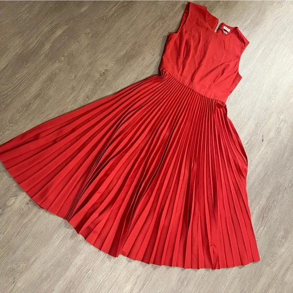 Cherry Red Accordion Dress – Babaton by Aritzia – Size 4 Pleated Midi - Picture 2 of 8
